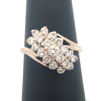 Vintage Designer 14K White Gold Diamond Cluster Bypass Waterfall Cocktail Ring