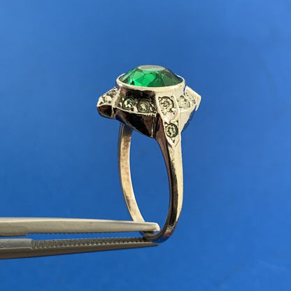 Designer 925 Sterling Silver Green Cubic Zirconia White CZ Halo Cocktail Ring