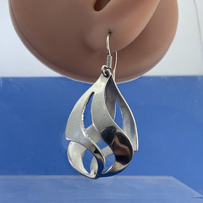 925 Sterling Silver Modernist Cut Out 3D Drop Dangle Earrings