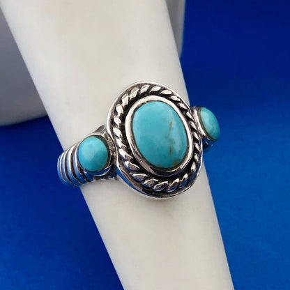 Designer 925 Sterling Silver Turquoise Cabochon Balinese Style Ring