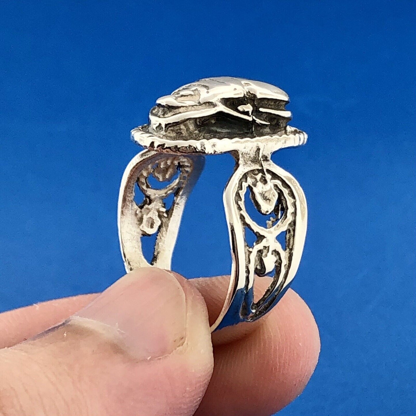 Estate Art Deco Art Nouveau European Marked Sterling Silver Scarab Ring