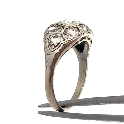 Vintage Platinum Round Diamond Cluster Anniversary Ring