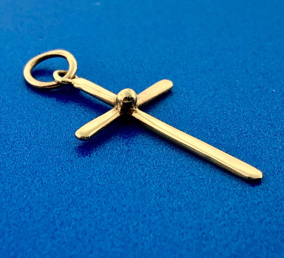 Modernist 10K Yellow Gold Polished Cross Religious Easter Charm Pendant