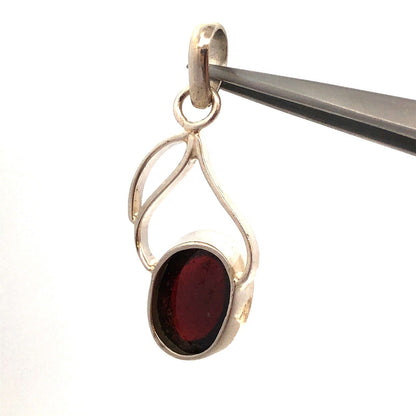 Estate 925 Sterling Silver Oval Cabochon Garnet Modernist Swirl Pendant