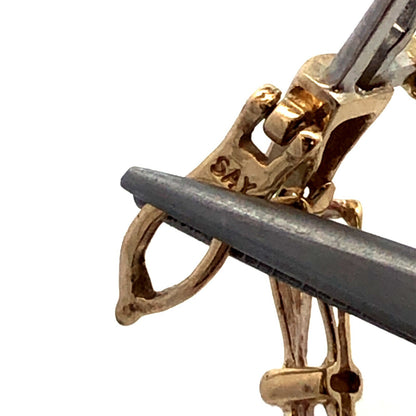 Designer SAY 14K Yellow Gold Oval Green Emerald Diamond Panel Tennis Bracelet