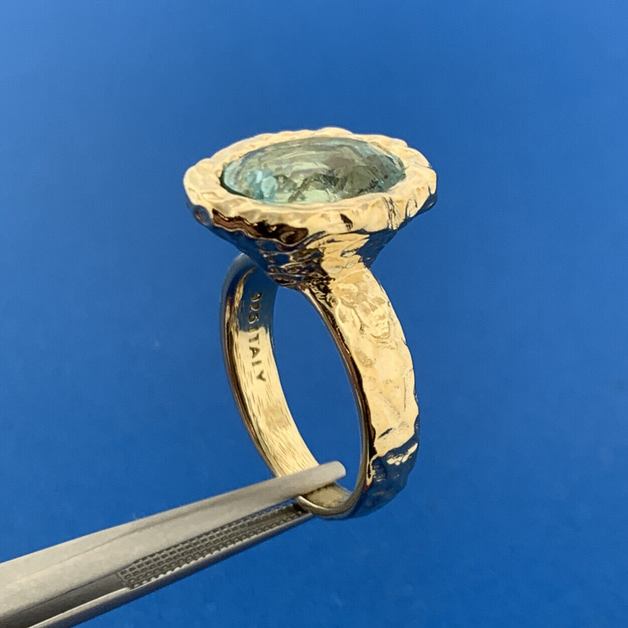 Veronese Italy Vermeil Sterling Silver Blue Topaz Solitaire Statement Ring