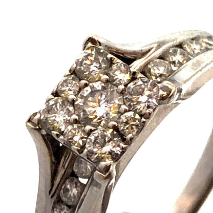 14K White Gold Round Diamond Cluster Square Engagement Anniversary Ring