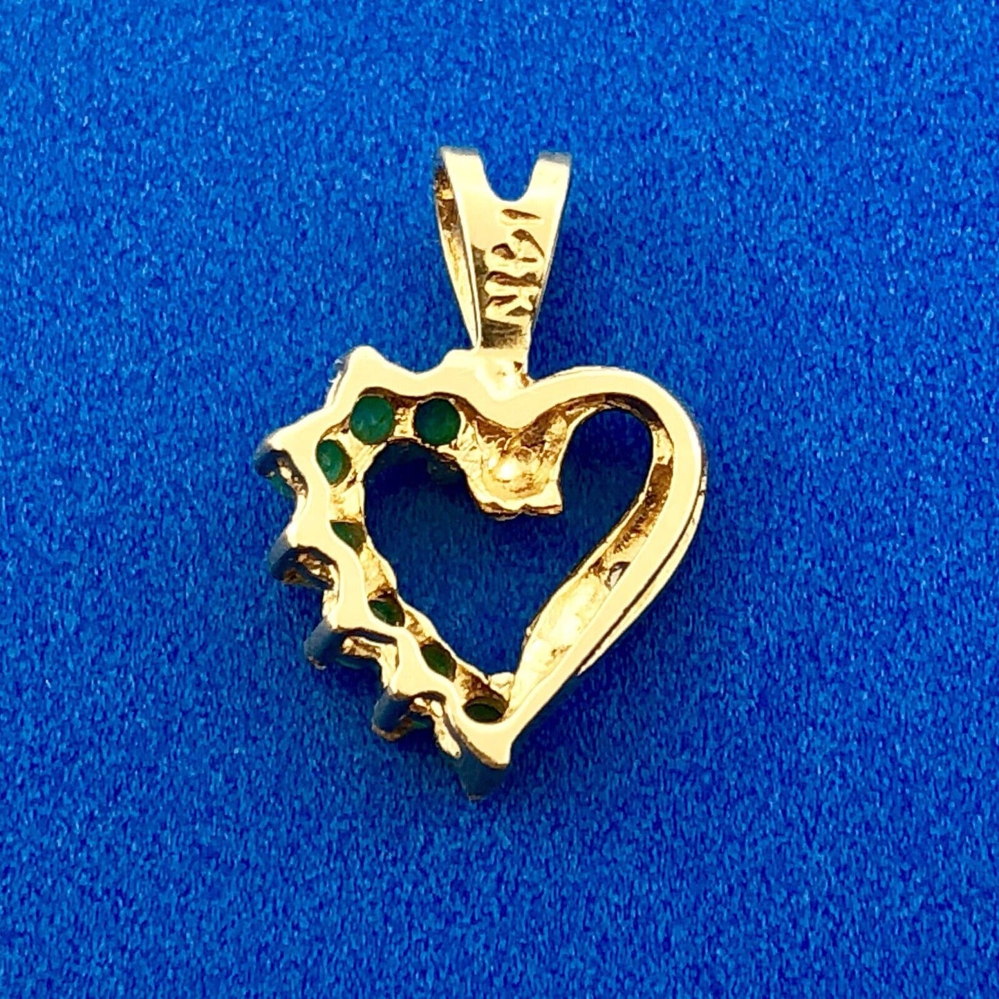 Vintage 14K Yellow White Gold Emerald Diamond Heart Sweetheart Birthday Pendant