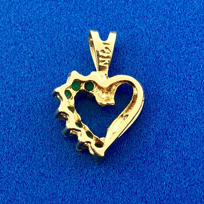 Vintage 14K Yellow White Gold Emerald Diamond Heart Sweetheart Birthday Pendant