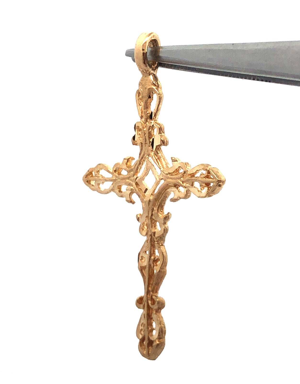 Designer ASJ 14K Yellow Gold Filigree Scroll Detailed Religious Cross Pendant