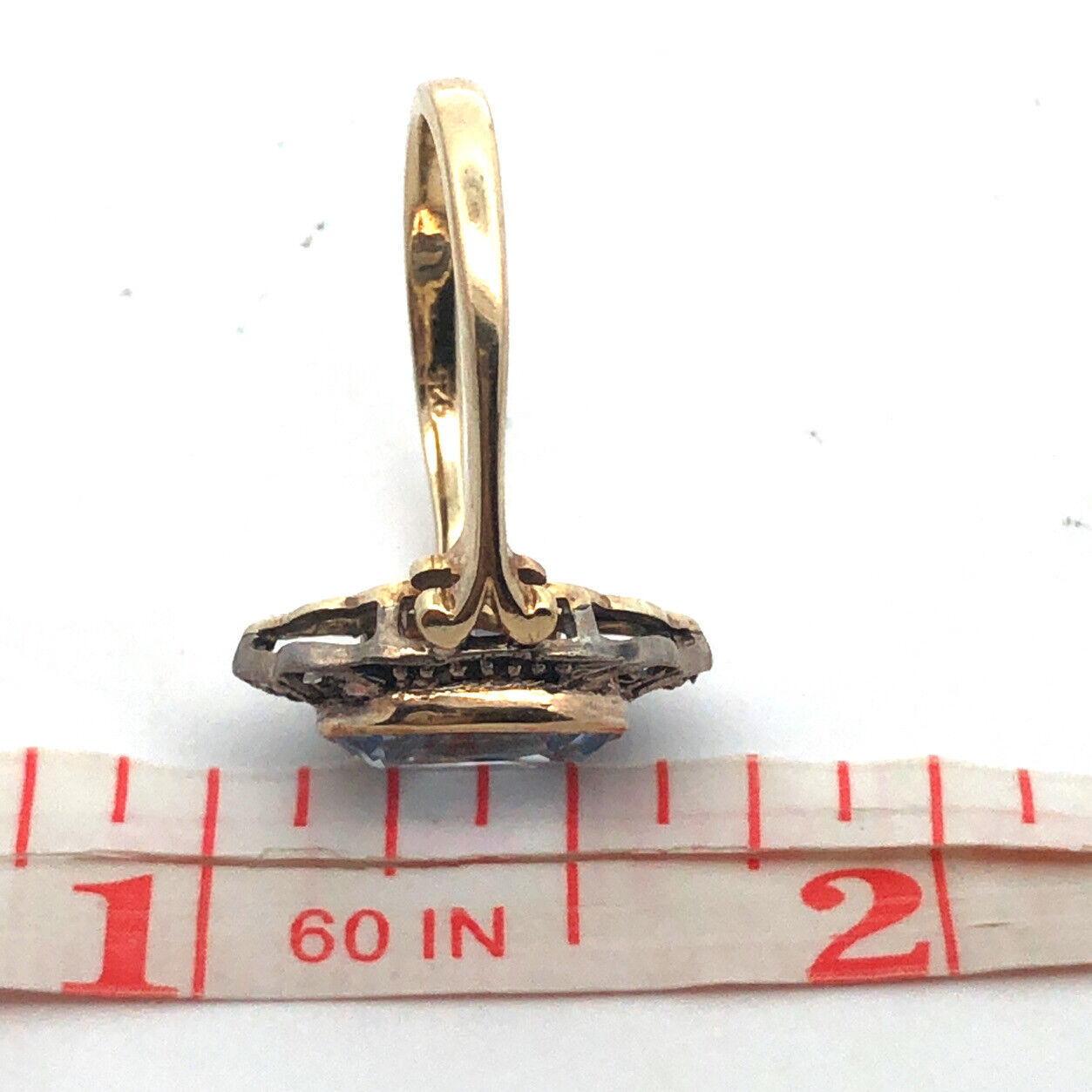 Vintage 925 Sterling Silver Gold Vermeil Oval Blue Cubic Zirconia Accented Ring