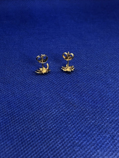 Estate Vermeil 925 Sterling Silver Blue Enamel Leaf Nature Stud Earrings