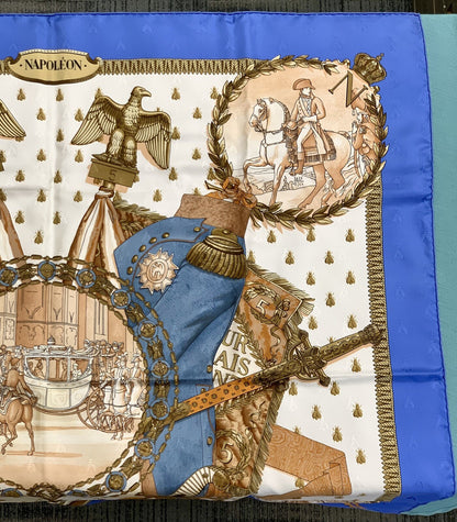 Hermes Carre 90 100% Silk Twill Napoleon Periwinkle Insect Bee Neckerchief Scarf