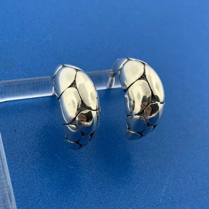 Vintage 925 Sterling Silver Pebbled Snake Skin 3 Dimensional Half Hoop Earrings