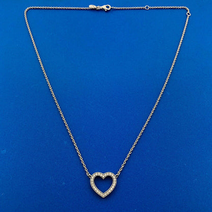 Designer PANDORA ALE Sterling Silver 925 CZ Sparkling Open Heart 17.5" Necklace