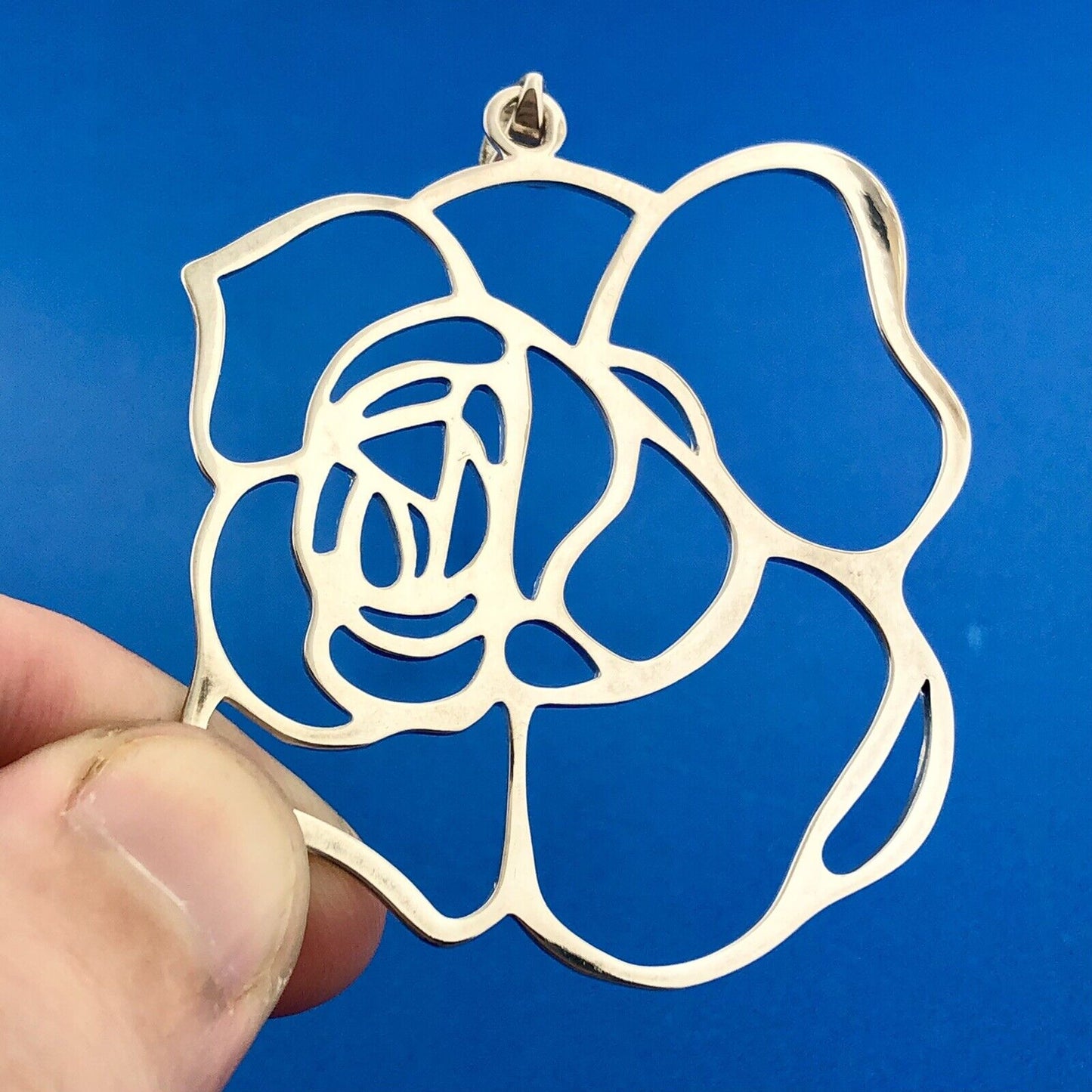 Estate FAS 925 Sterling Silver Rose Flower Bouquet Cut Out Statement Pendant