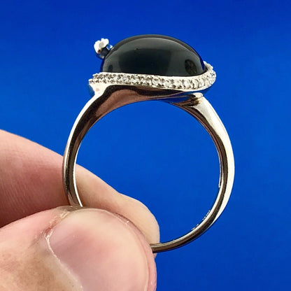 Vintage Modernist 14K White Gold Black Onyx Diamond Snake Swirl Cocktail Ring