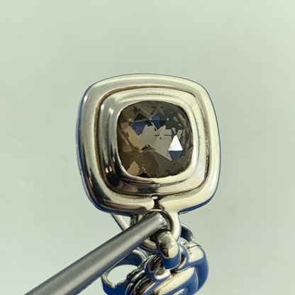 John Hardy 925 Sterling Silver Cushion Cut Smoky Quartz Dangle Drop Earrings