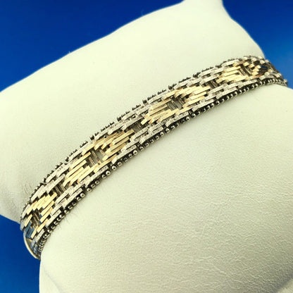 Designer Milor Italy 925 Sterling Silver Gold Two Toned Diamond Cut Bracelet