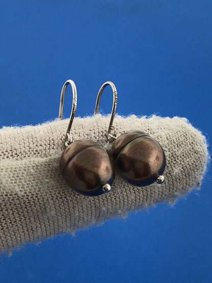 Honora Collection 925 Sterling Silver Oval Bronze Pearl Drop Dangle Earrings