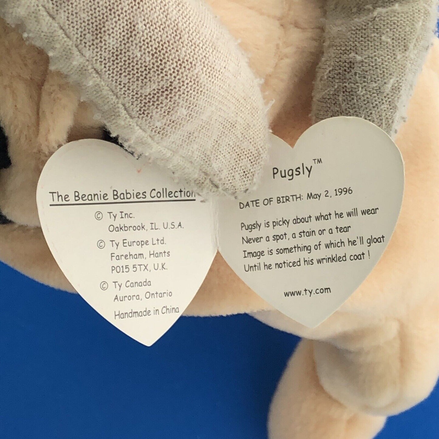 1996 TY Beanie Baby Pugsly The Pug Dog Near Mint Condition Retired - 4106