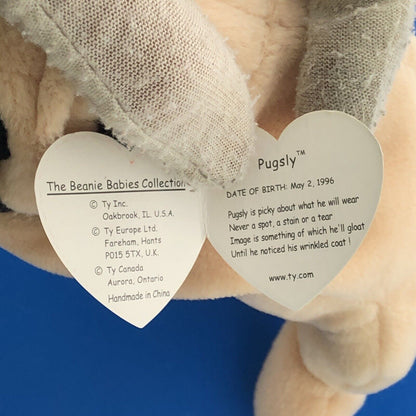 1996 TY Beanie Baby Pugsly The Pug Dog Near Mint Condition Retired - 4106