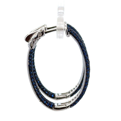 Designer 925 Sterling Silver Blue Quartz Pave Oval Inside Out Hoop Earrings