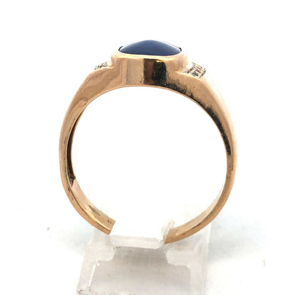 Vintage 10K Yellow Gold Blue Star Sapphire Diamond Unisex Statement Ring