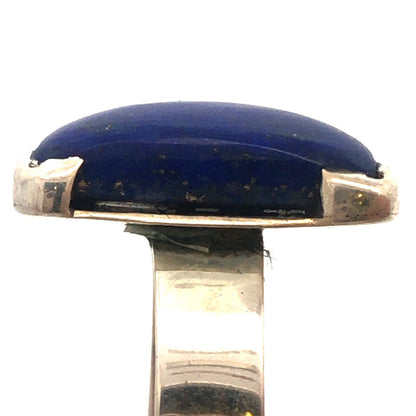 Vintage 925 Sterling Silver Rectangle Lapis Lazuli Bezel Ring