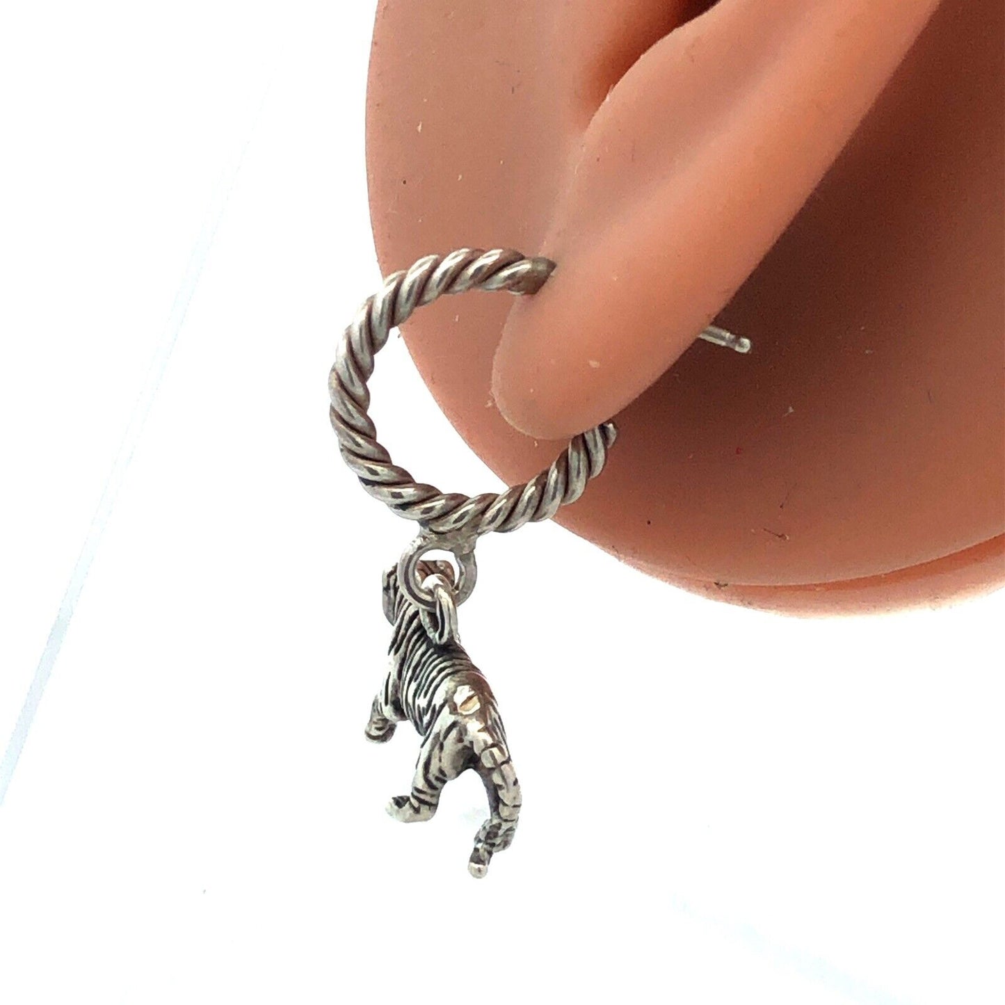 925 Sterling Silver 3D Tiger Dangle Stud Round Hoop Earrings