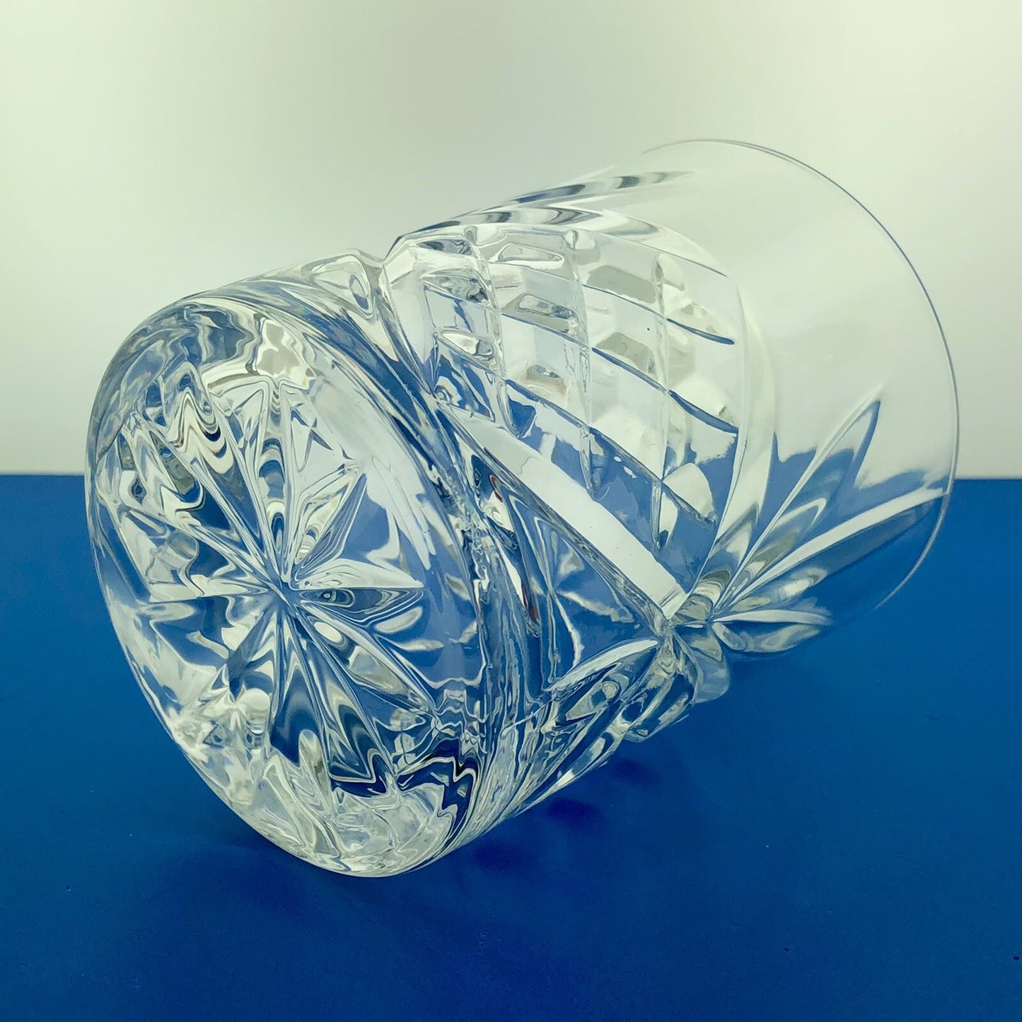 Elegant Starbust Basketweave Pattern Cut Crystal Highball Tumbler Bar Ware Glass