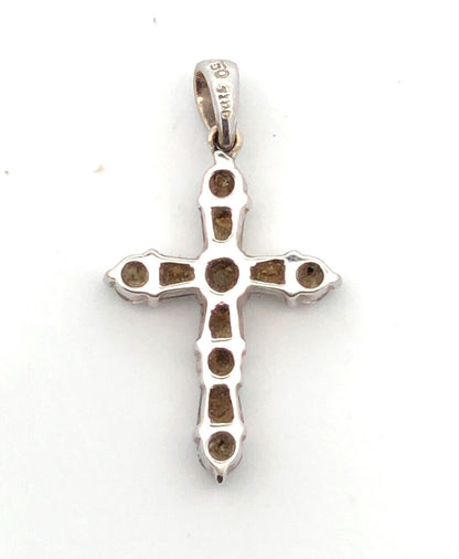 18K White Gold Round & Baguette Diamond Encrusted Religious Cross Pendant