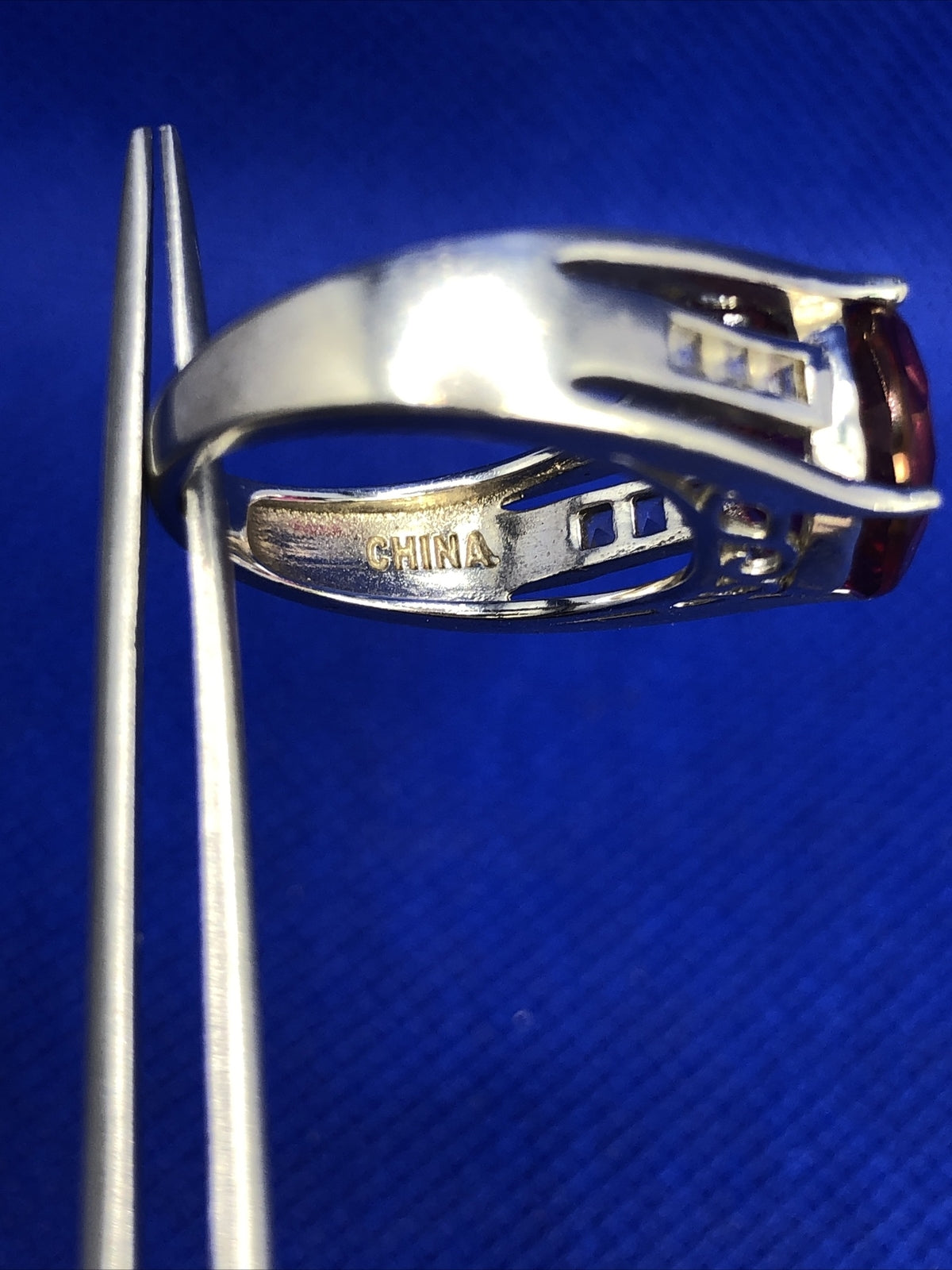 Designer BBJ 925 Sterling Silver Ruby Solitaire White Topaz Accent Cocktail Ring