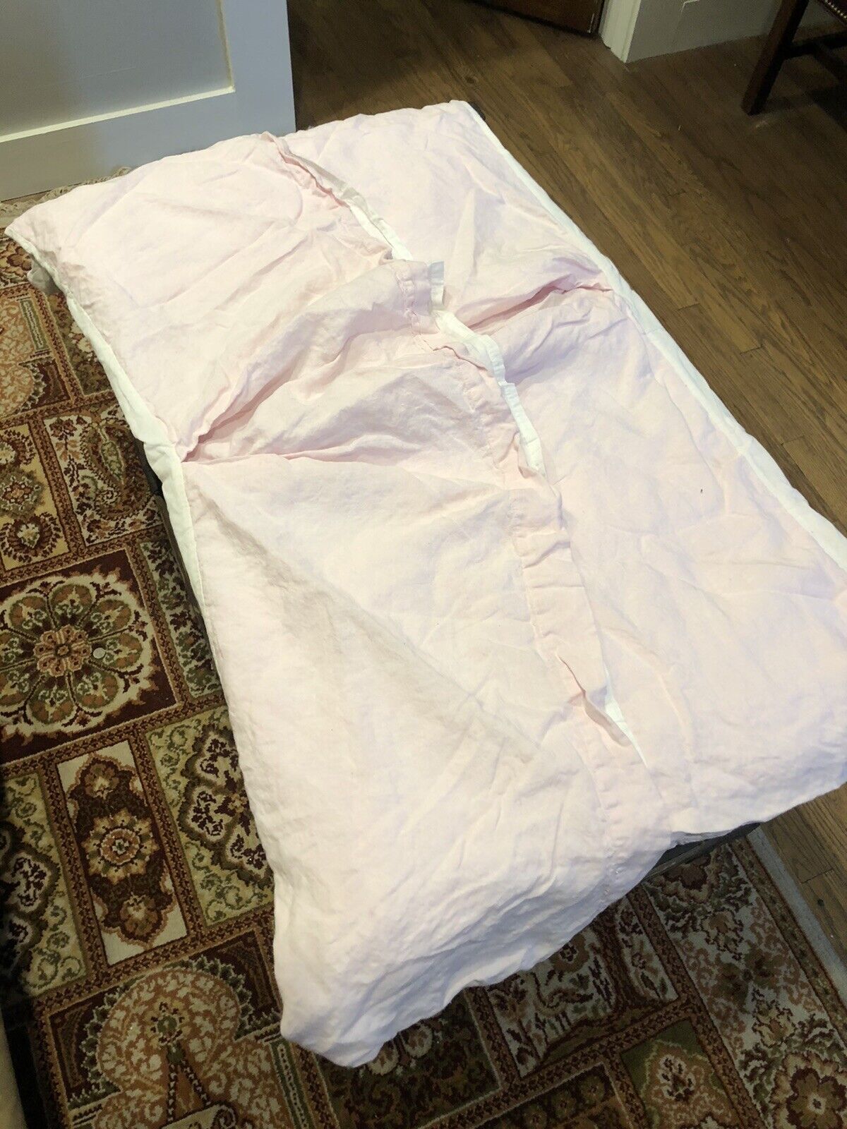 Pottery Barn Solid Light Pink Linen Girls Room Kids Crib Bed Skirt
