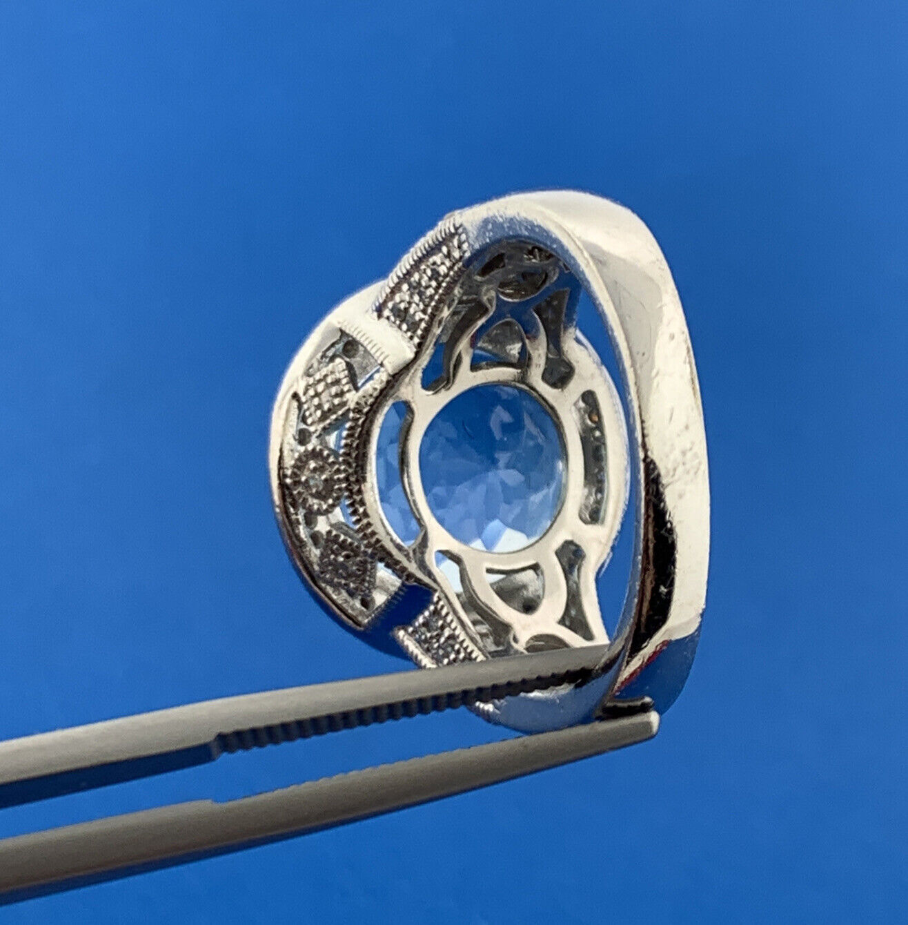 Designer ISB 925 Sterling Silver Blue Topaz Diamond Halo Accent Statement Ring