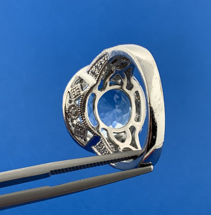 Designer ISB 925 Sterling Silver Blue Topaz Diamond Halo Accent Statement Ring