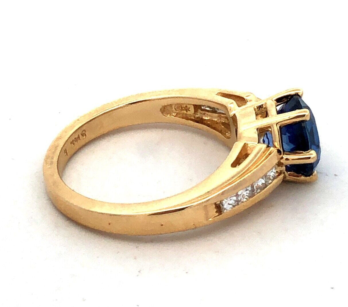 Designer 14K Yellow Gold Round Blue Tanzanite Solitaire Diamond Anniversary Ring