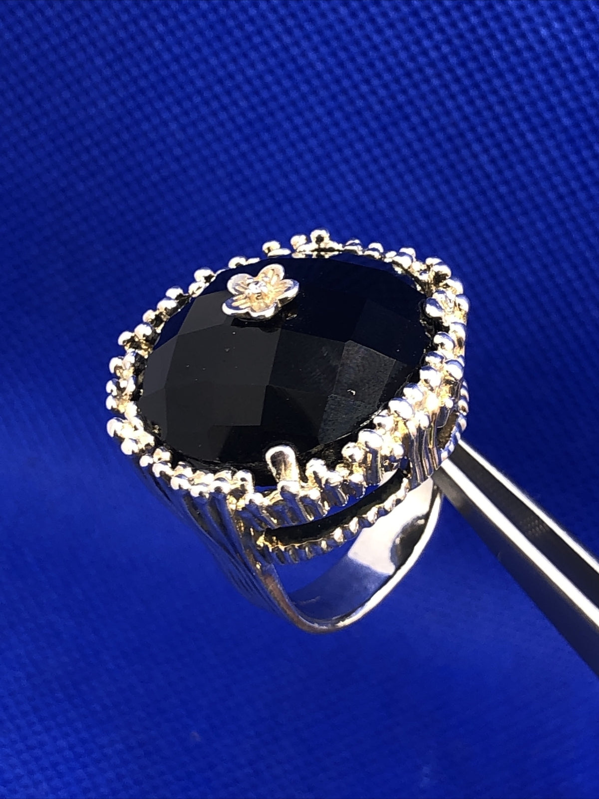 Designer Black Onyx 925 Sterling Silver Diamond Accent Dome Statement