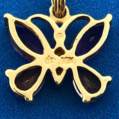 10k Yellow Gold Marquise Amethyst Pear Mystic Topaz Butterfly Dangle Pendant