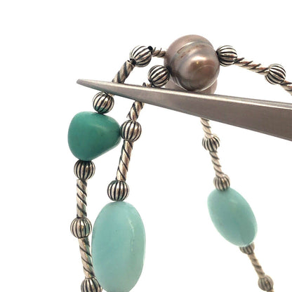 Native American Carolyn Pollack 925 Silver Turquoise Pearl Beaded Necklace