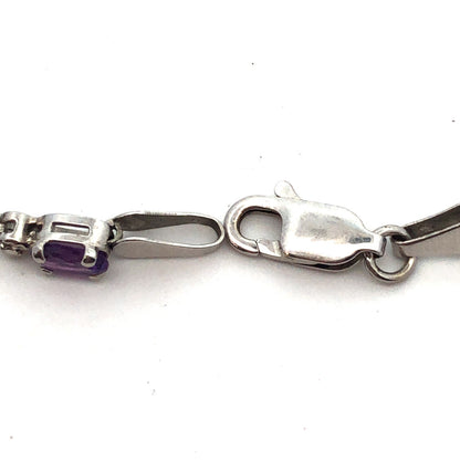 Designer Mexico 10K White Gold Oval Amethyst Diamond Accented Tennis Bracelet