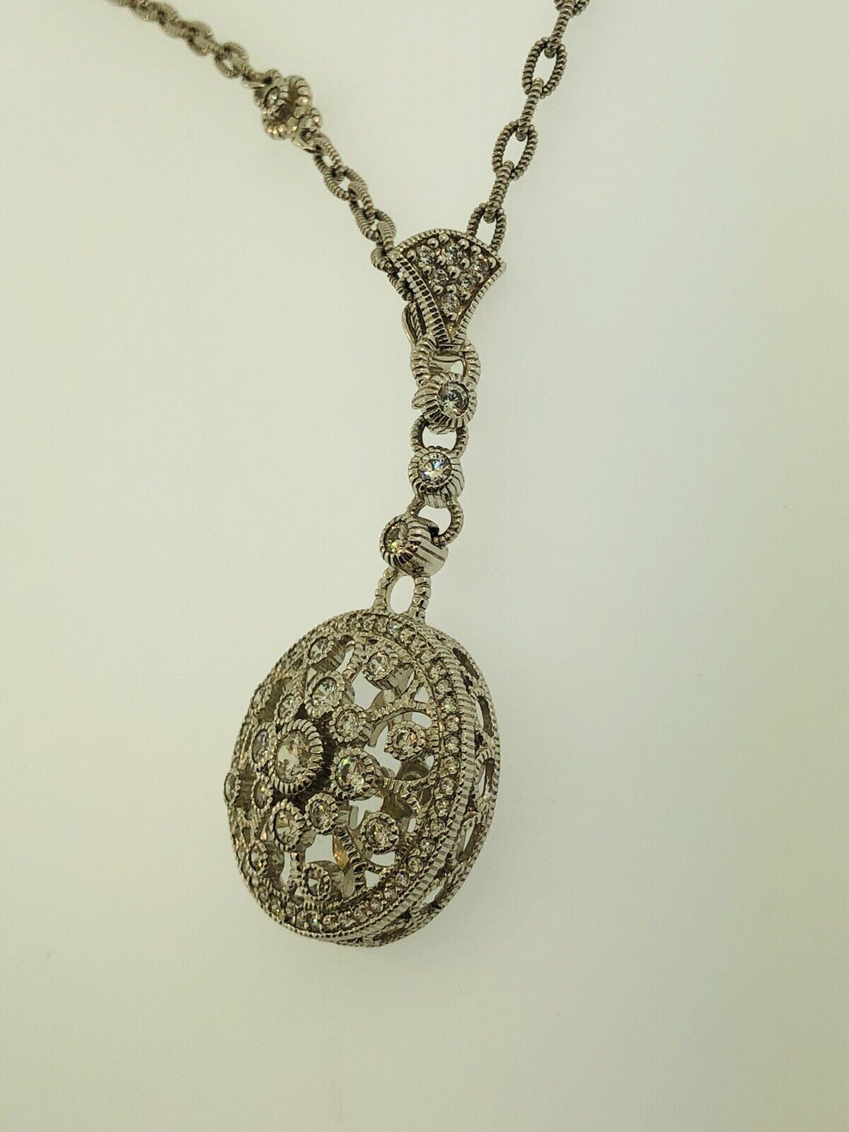 Judith Ripka Sterling Silver 925 Diamonique CZ Enhancer Pendant Station Necklace