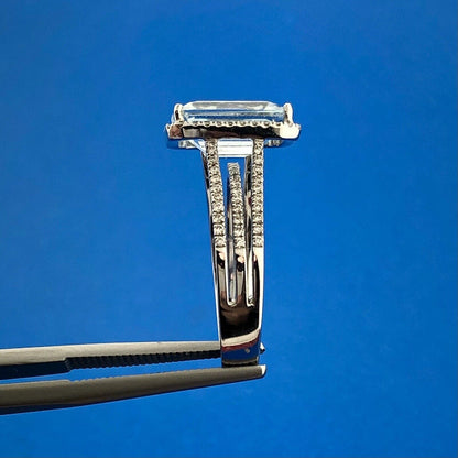 14K White Gold Solitaire Aquamarine Diamond Halo Accented March Anniversary Ring