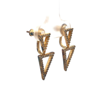 925 Sterling Silver Round Cubic Zirconia Modernist Drop Stud Earrings