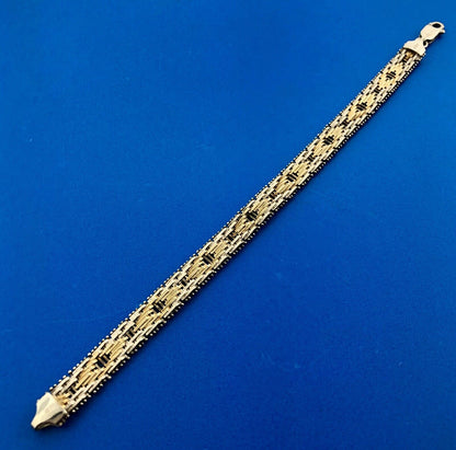 Designer Milor Italy 925 Sterling Silver Gold Two Toned Diamond Cut Bracelet