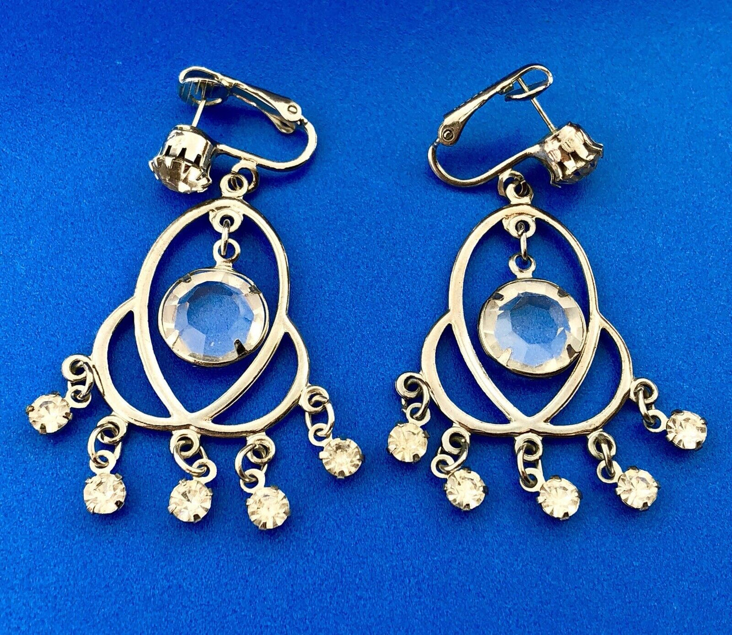 Vintage Celebrity Silver Tone Rhinestone Chandelier Drop Bridal Wedding Earrings