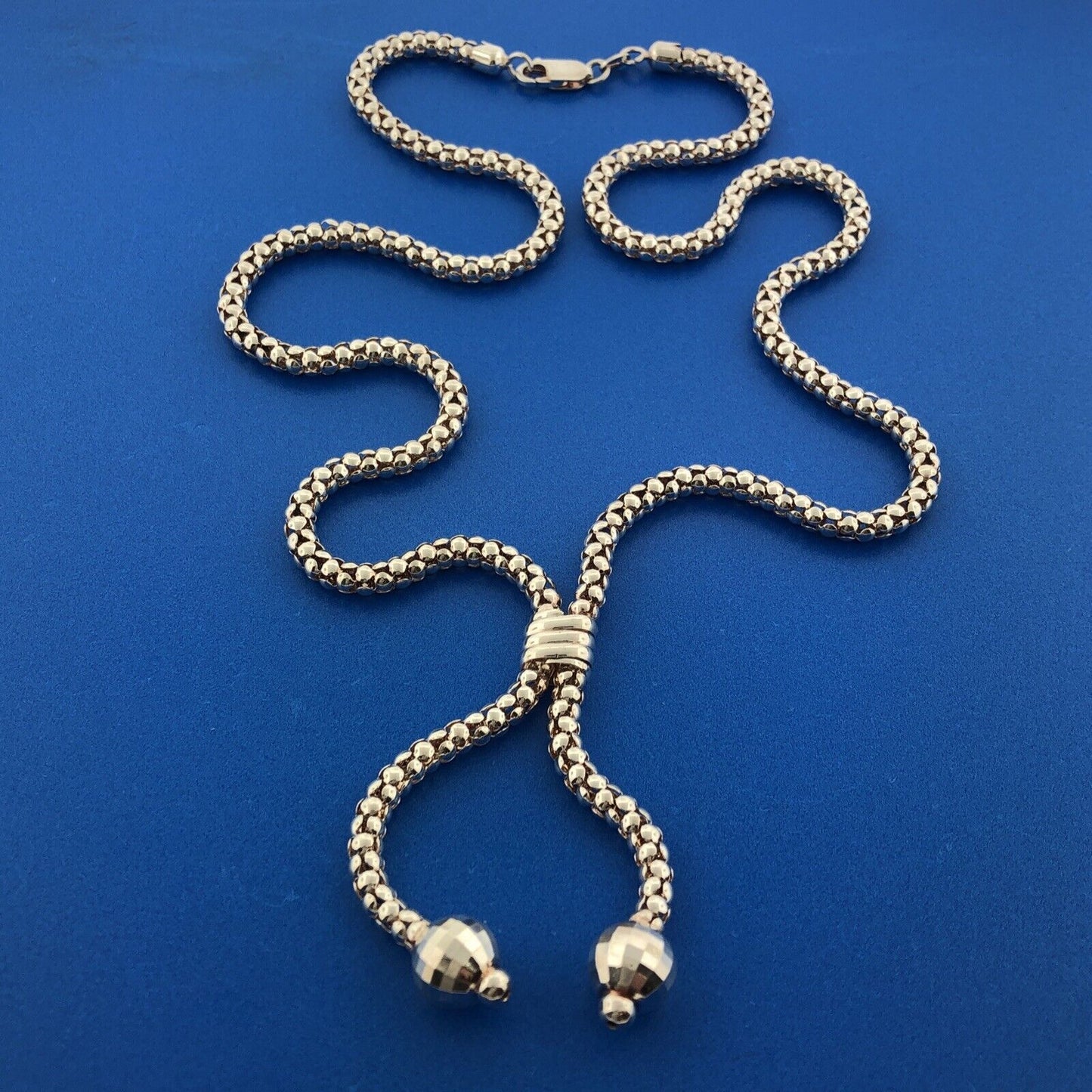 Designer Milor Italy Sterling Silver 925 Popcorn Link Lariat Bolero Necklace