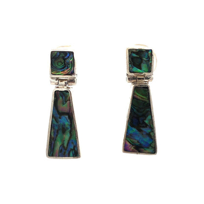 Vintage 925 Sterling Silver Abalone Modernist Rectangle Drop Stud Earrings