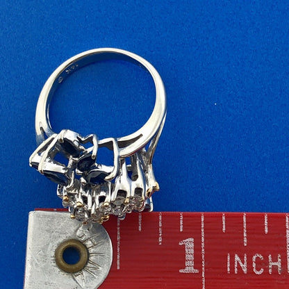 Designer 14K White Gold Sapphire Diamond Starfire Waterfall Anniversary Ring