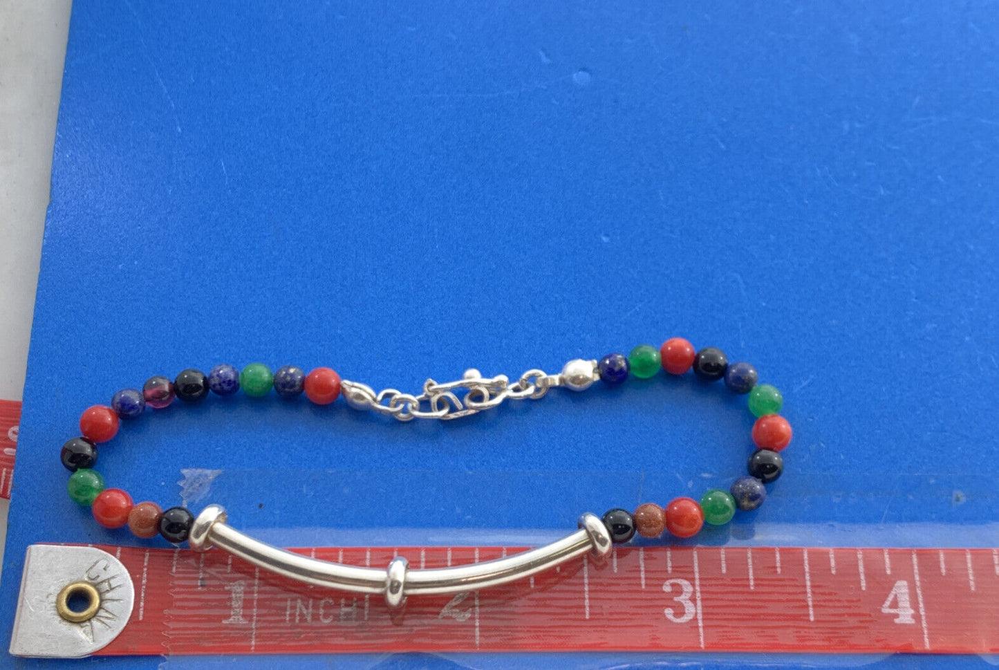 Estate Mixed Stone Colorful Beaded 950 Fine Silver Bracelet